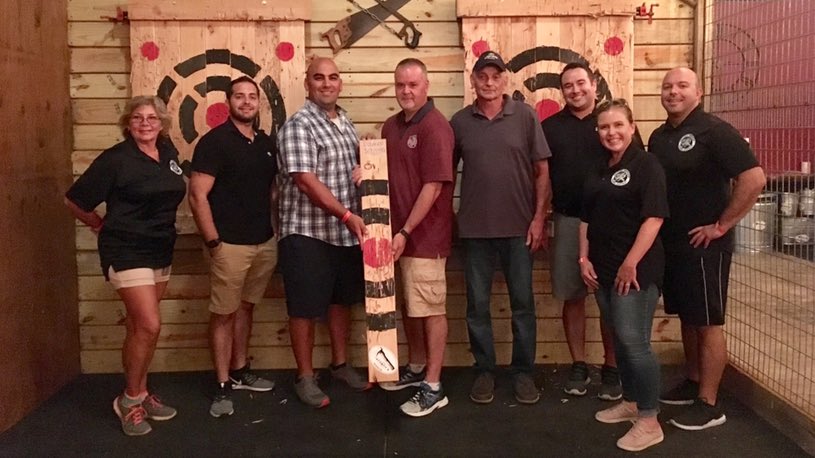 DelancoDragons's tweet photo. Delanco Admin/12-Month Team Day! Meeting -> Lunch -> Axe-Throwing! #DELANCO #TEAM #GrowthMindset #TeamBuilding #NBAD @MJPPrincipal @DelancoCurr https://t.co/V8Q5mIZsAV