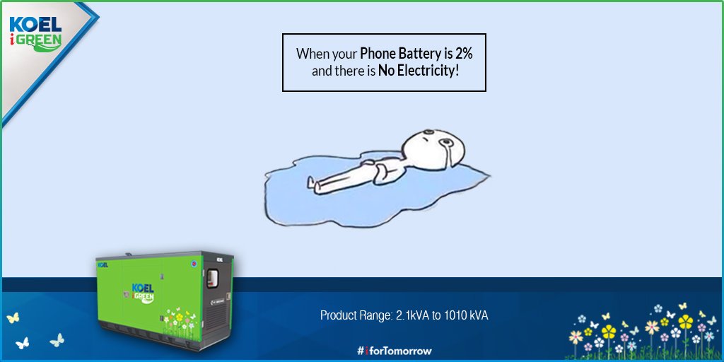 iforTomorrow's tweet photo. Power cut in the Monsoon is common , Don’t  Sacrifice your Enjoyment time.
Get Uninterrupted power supply from KOEL iGreen.
.
#koeligreen #phonebattery #uninterrupted #generator #portable #genset #meme #powercutmeme #phonememe #KOELiGreen #EffeciencyIntegrated #iforTomorrow https://t.co/ma0zmpyMjr
