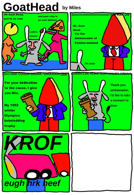 A very different, scrapped version of today's comic, the last panel would have been Goat Head waking up. 