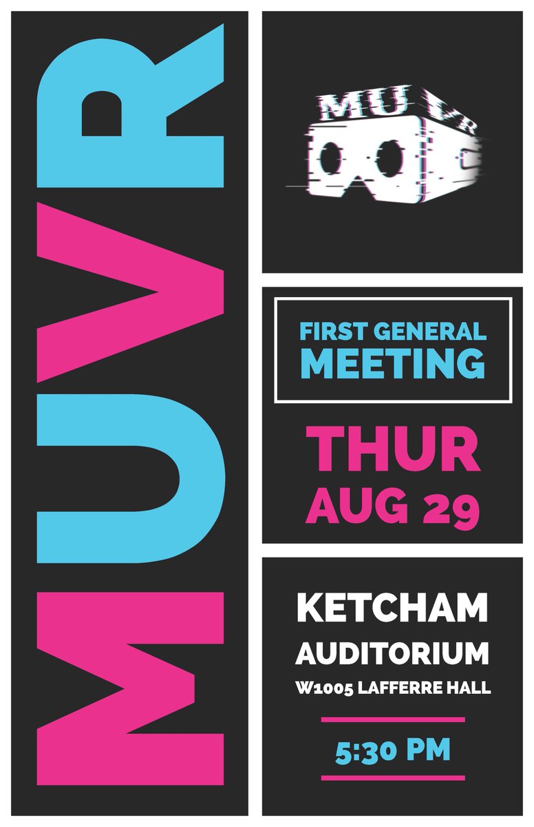 MizzouVR's tweet photo. Join us for our first general meeting on Thursday, August 29, in Ketcham Auditorium! We look forward to seeing you there! https://t.co/fmoeuAP3sn
