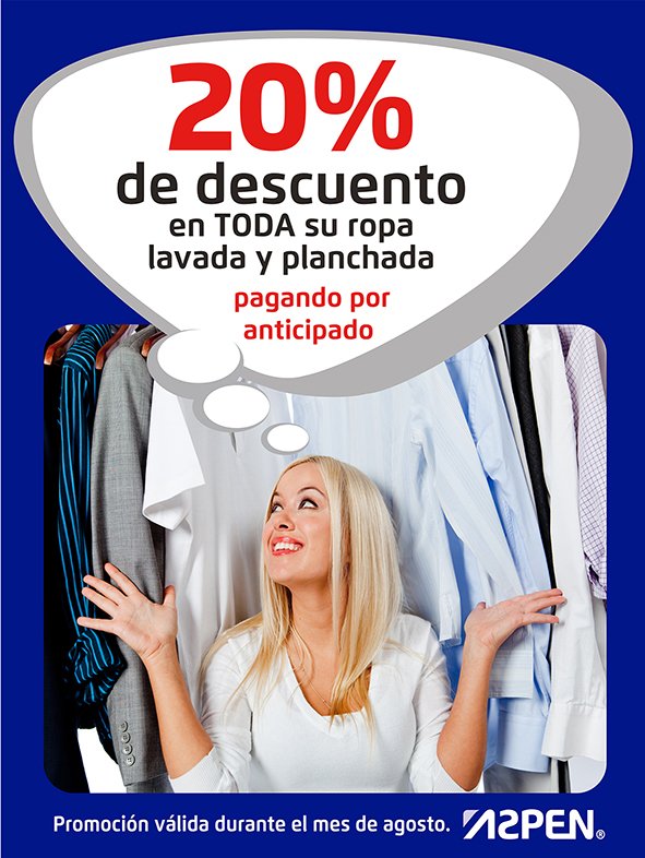 fllamasp's tweet photo. Solo en agosto 20% de descuento en la limpieza de tu ropa https://t.co/mYwIlJ2P57