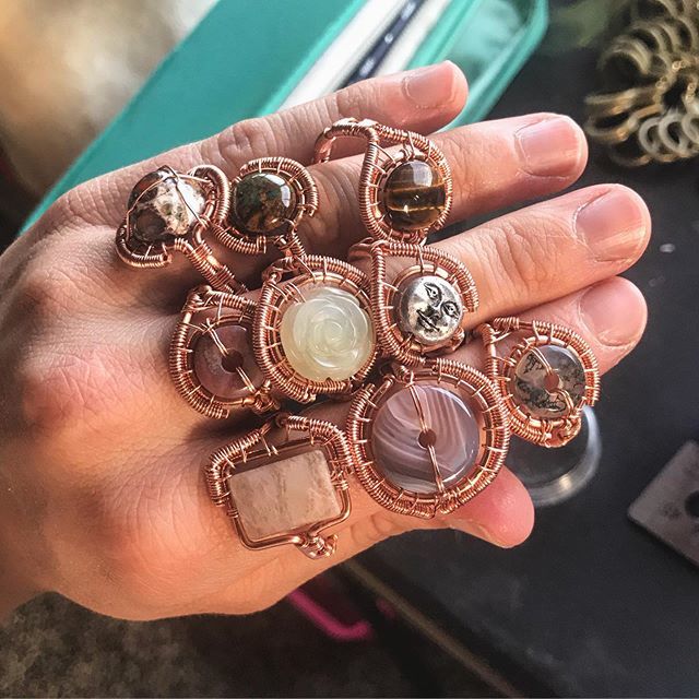 sacredhardware's tweet photo. More rings! All these babies will soon be available @chapelofsacredmirrors gift shop. So very honored to have the opportunity to share my jewelry in such a special place. 💓✨ .
..
...
..
.
#chapelofsacredmirrors #kellierogersart #sacredhardware #wirewrapping #wirewrappedjewel… https://t.co/RakfCeyTEs