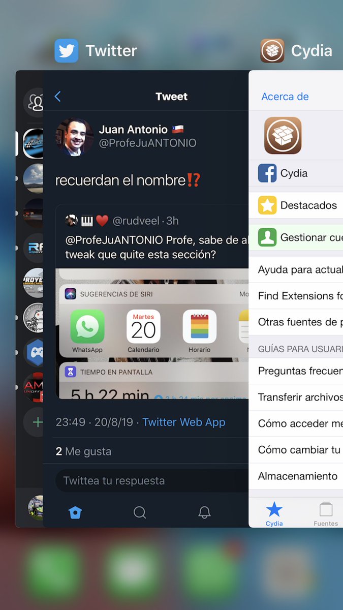 Gonza97RV's tweet photo. @ProfeJuANTONIO buenas profe, algun tweak para eliminar todas las apps abiertas de una sola vez? Saludos! https://t.co/q3IjkSK1oY