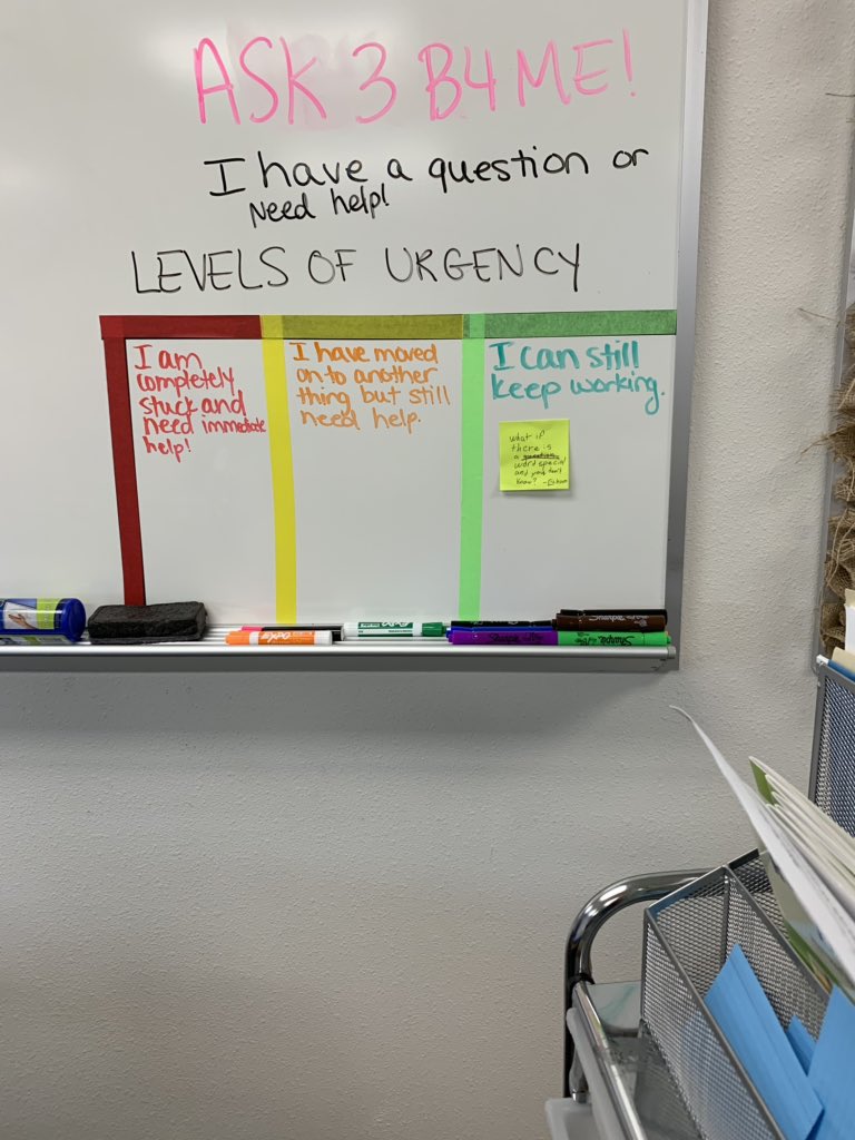 SchamaunCrew's tweet photo. Our “levels of urgency” started today! Have a question while the teacher’s in small group!? Ask yourself....how urgent is it REALLY!? 🤔🚦#ineedhandwritinghelp #ignorethatpart #OurFISDStory #levelsofurgency @VaughnElemFISD https://t.co/ENzAugzDw2
