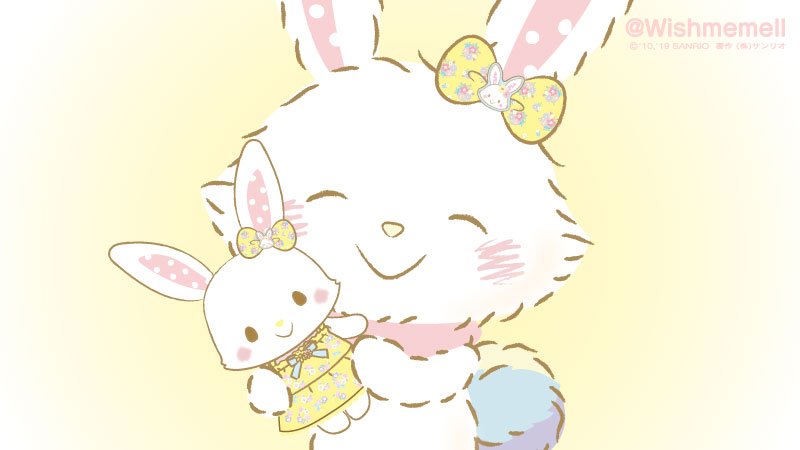 rabbit smile simple background yellow background blush bow closed eyes  illustration images