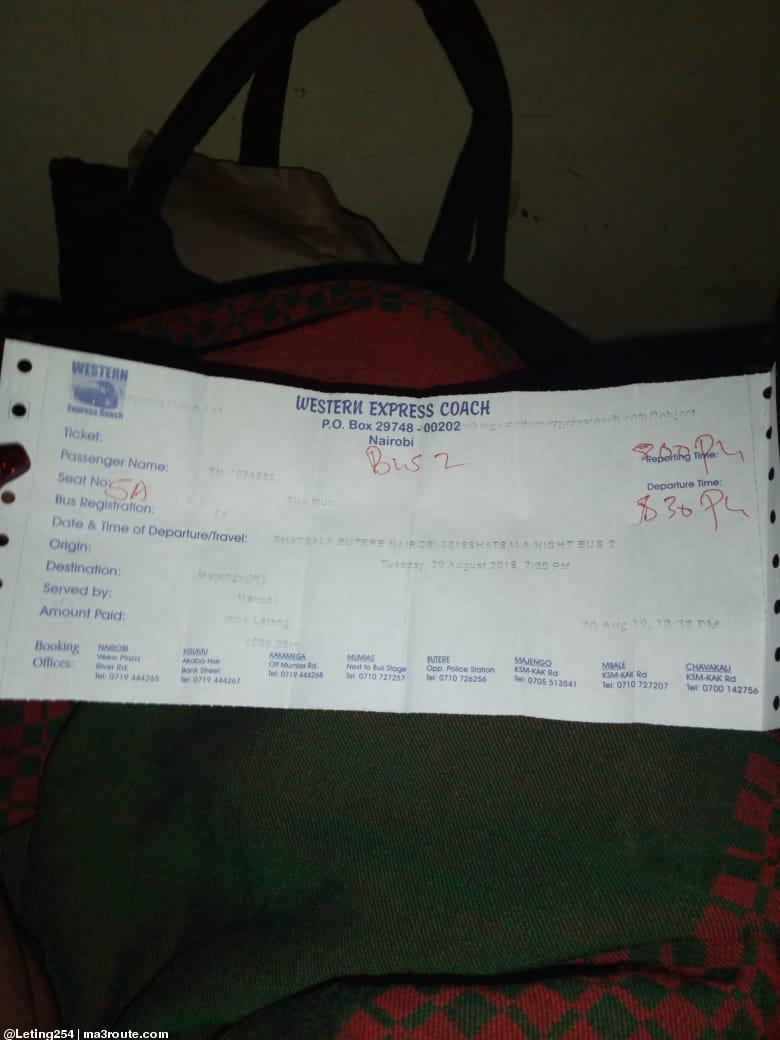 KenyanTraffic's tweet photo. Majengo office books in a passenger for the 8:30pm bus. 11pm, no bus at the station. Bus arrives few minutes to midnight. The female passenger has booked seat number 5...  https://t.co/Fz8XIc91sf via @Leting254