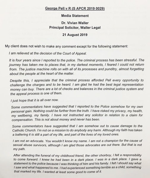timminchin's tweet photo. (Perhaps you'd like to share instead the extraordinarily graceful statement of the key witness. Superhuman courage and strength.) https://t.co/gvlt8cLjQH