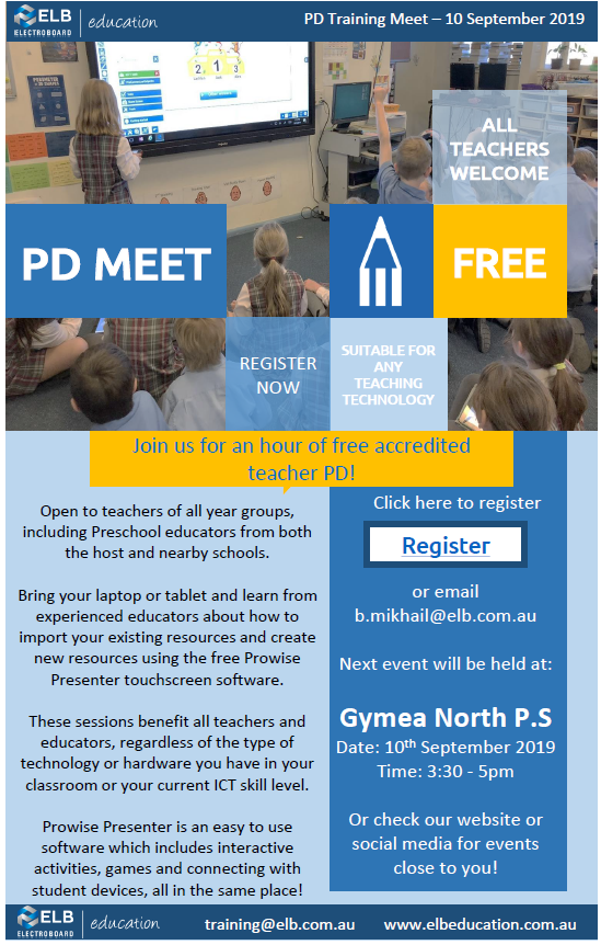 elbeducation's tweet photo. FREE Accredited training on the FREE Prowise Presenter Software at Gymea North PS, NSW - Sept 10th at 3:30pm
Register at: https://t.co/6bENFOL2Fg https://t.co/cLYDvpBA1L