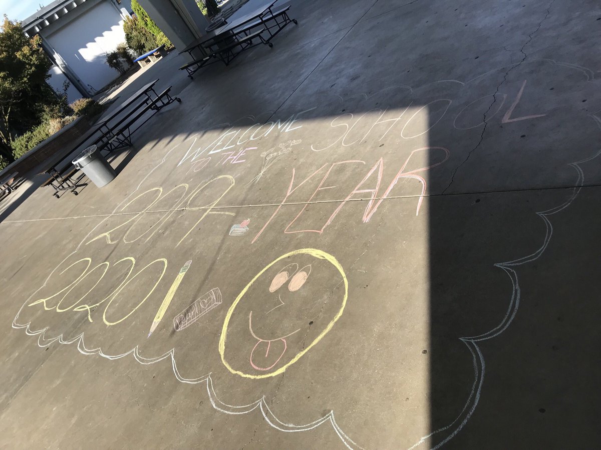 RebKim19's tweet photo. @SMSspartans Love the welcoming chalk art! Really sets the tone for the first day of school! https://t.co/p1iX6S8iW1