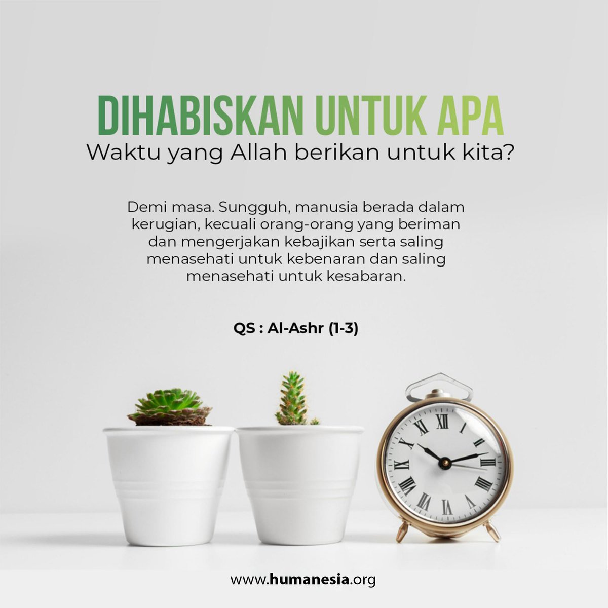 humanesia_org's tweet photo. Salah satu nikmat yang Allah berikan kepada kita adalah waktu. apa jadinya jika kita melewatkan beberapa detik saja dalam hidup kita. Satu detik, memberikan nafas pada hidup kita.

#humanesia #dompetdhuafabanten #quote #al-ashr #rabu https://t.co/Vx4jmTQeeL