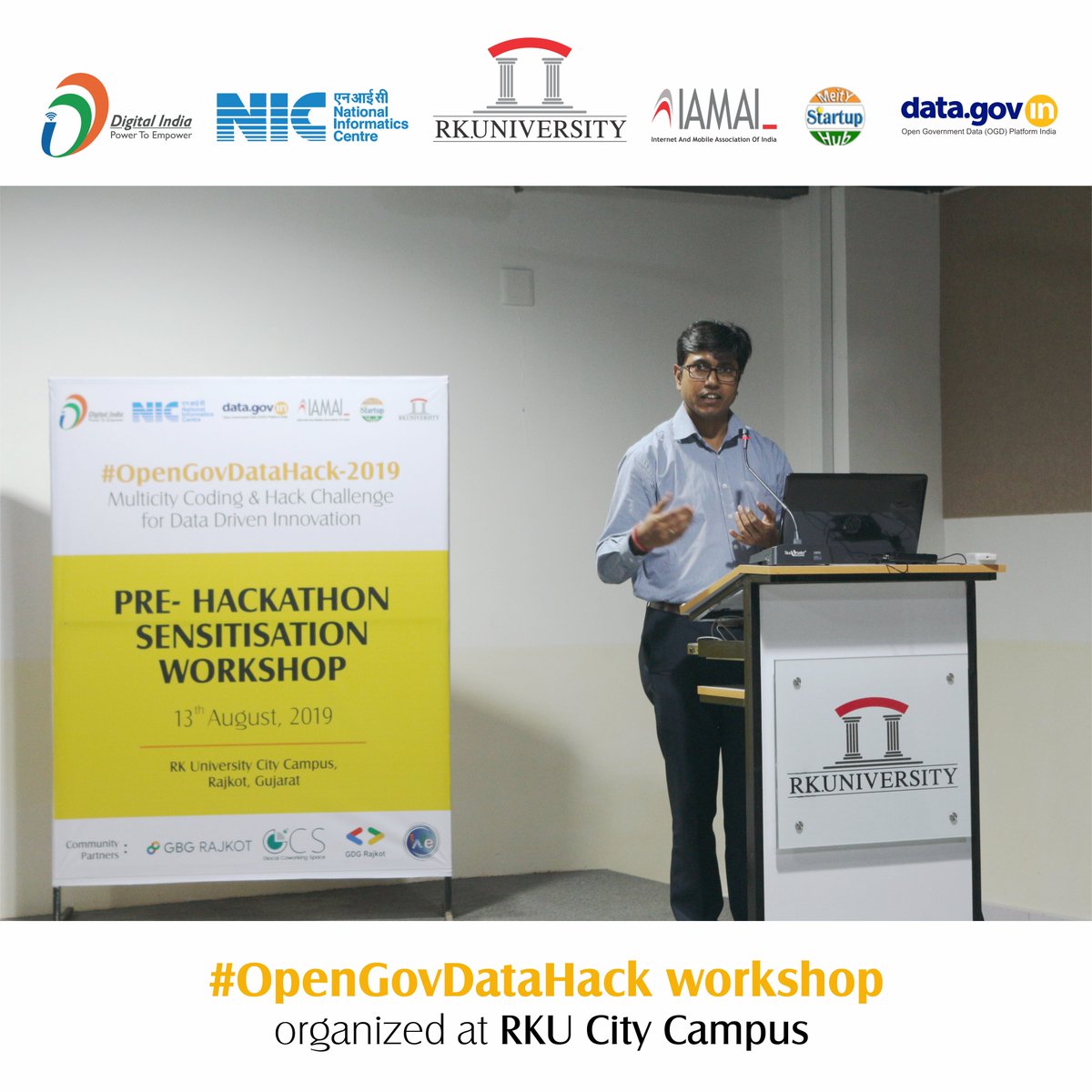 RKUniversity's tweet photo. #OpenGovDataHack workshop was organized at RKU City Campus by IAMAI, under the aegis of National Informatics Centre (#DataGovIN). #Entrepreneurs, Innovators, #MSMEs &amp; students across the region attended the workshop. #rku #engineering #innovation #startup #entrepreneurship https://t.co/b9U1ctD9u3
