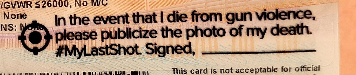 SaraParker411's tweet photo. A new sticker on the back of my driver's license. #mylastshot #ElPasoTerroristAttack https://t.co/qIITkNf4Hq