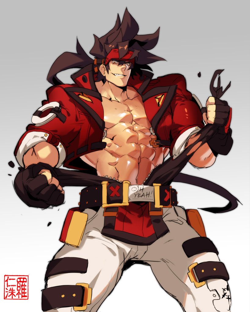 Sol Badguy ripping apart his shirt” .