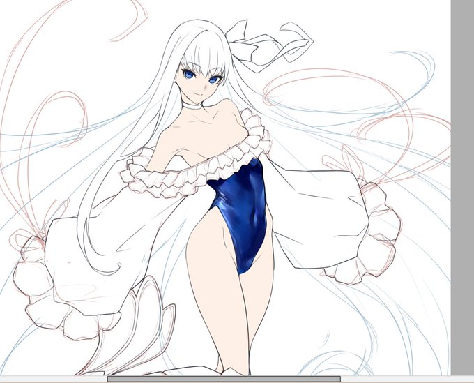 昨日が頭痛で結局一日無駄にしてしまった…とりあえず今は線画に起こしておこうと思うが、一見シンプルなデザインだけど全身入り構図で描くと実は超めんどくさいことが今分かった 