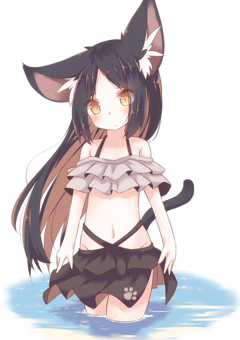夏っぽいねこちゃんのイラストです 