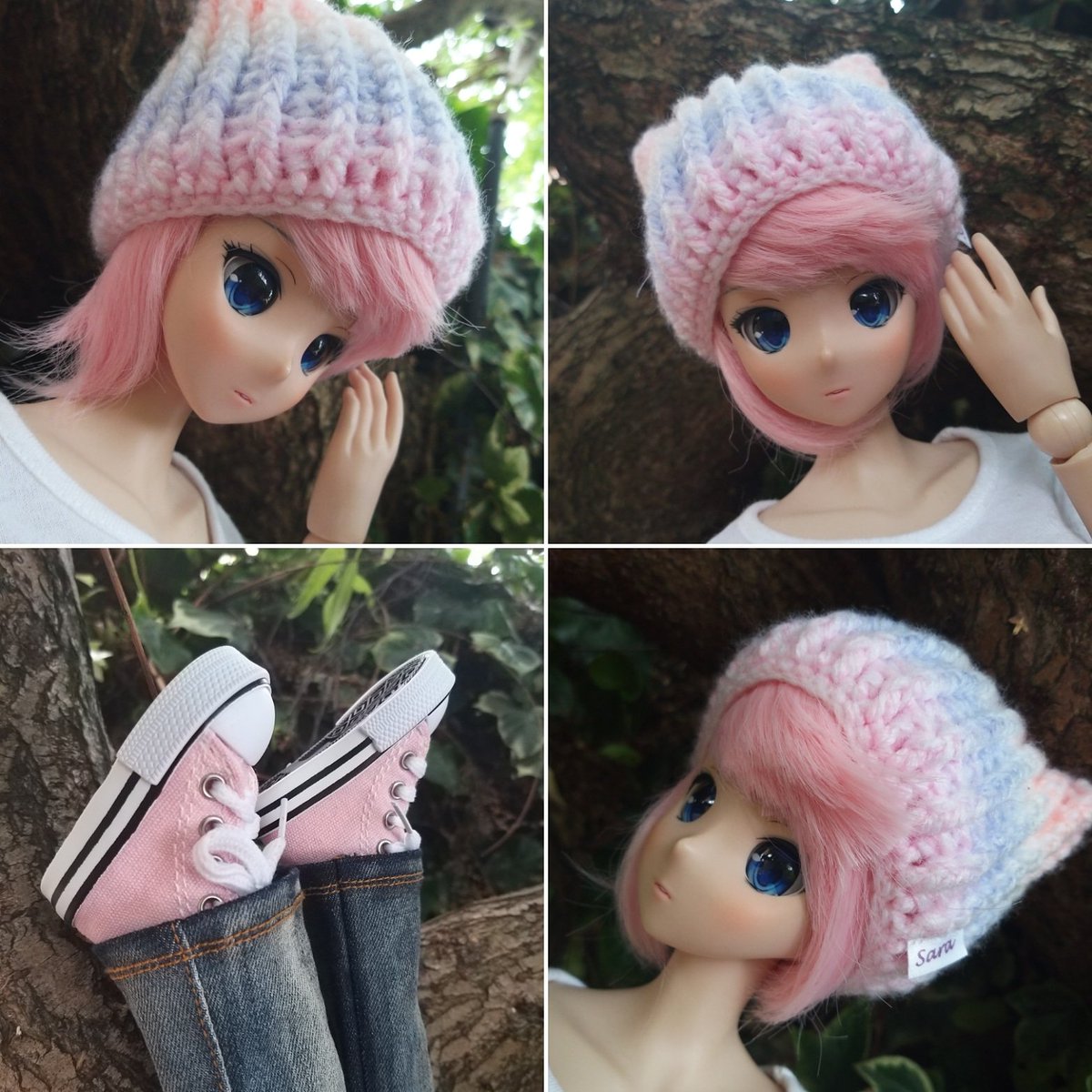 Pretty in pink Chitose 😊 #chitose #smartdoll #dannychoo #crochet #bysarascales #octopudding #cutedoll #crochetdollhat #pink #pinkwig #pinkshoes