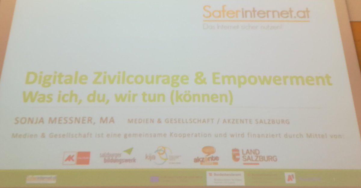 NoHateSpeechAT's tweet photo. Heute widmet sich bei der #BNEsoak ein Workshop mit Sonja Messner (Akzente Salzburg - Medien und Gesellschaft) dem Thema "Digitale Zivilcourage &amp; Empowerment" (was wir tun können) @saferinternetat @LandSalzburg @AKSalzburg #digitaleCourage #nohatespeech @Verein_ZARA https://t.co/ovYqcdcKtb