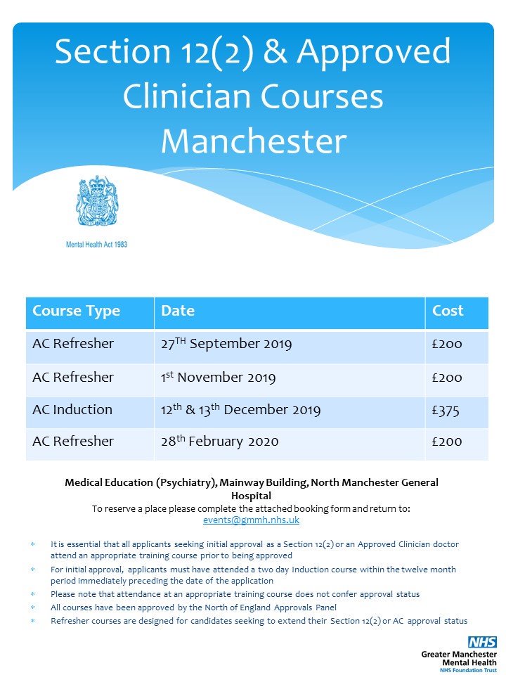 SamAbbottGMMH's tweet photo. We have multiple #ApprovedClinician courses running this year. Contact us for more details! #ACDoctor #ACRefresher #ACInduction #Section12 https://t.co/yKjcmnI1cg