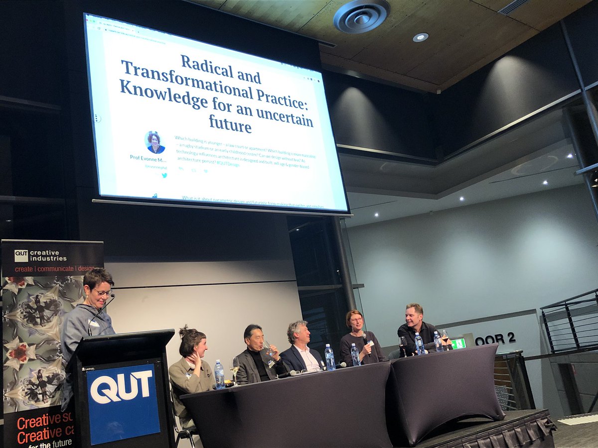 QUTdesign's tweet image. @girlwonders QUT’s Sheona Thomson leading the conversation about the links (or not) between education and practice.. and the panel reflecting that solving the complex wicked problems we are facing needs collaboration #qutdesign