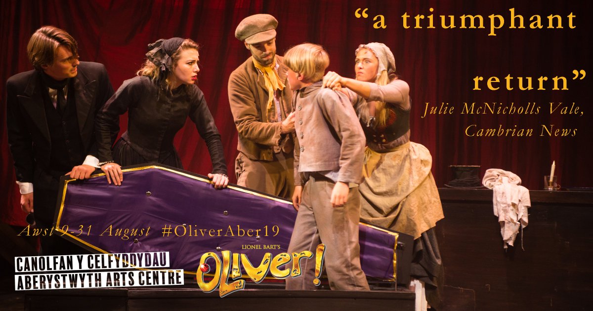 Dau berfformiad prysur o Oliver! gyda ni heddiw - welwn ni chi yno?

Two busy performances of #OliverAber19 today - see you there?

Oliver!
Tan 31 Awst | 'Til 31 August
🎟️ aberystwythartscentre.co.uk/theatre/oliver
