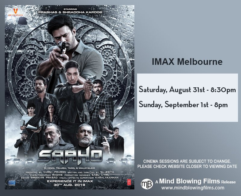 MBFWorld's tweet photo. Excited to watch #Prabhas and @ShraddhaKapoor  in the upcoming #actionseries  - #Saaho !

Watch it on the grand screen of #IMAXMelbourne

BOOK TICKETS NOW  on https://t.co/WZ5CzBHowh 

@TSeries #UVCreations #MindBlowingFilms #MindBlowingSaaho https://t.co/UOUVPoaPRu