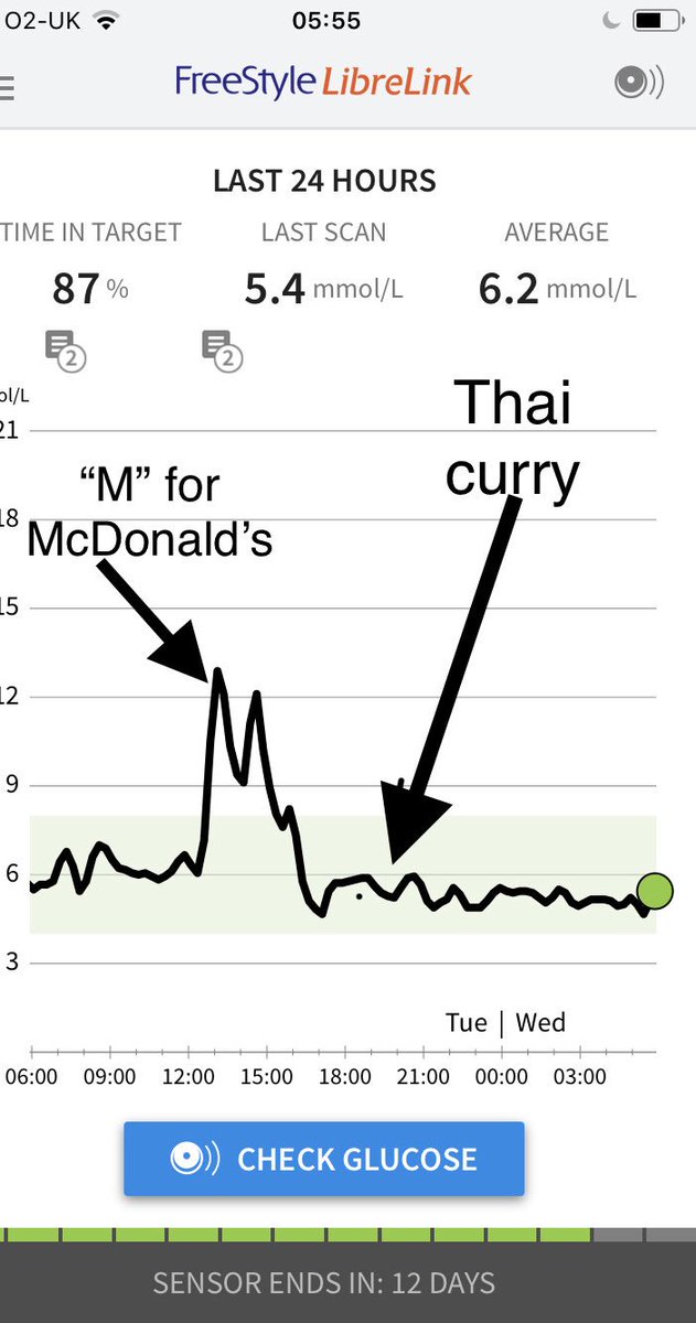 After yesterday’s double spike (“M” for McDonald’s), relieved that home-made Thai curry with salmon, lots of butternut squash and coconut milk (no rice, obvs) didn’t register. Always wondered if squash (technically a fruit I think, not a legume??) was ok for me - seems it is 