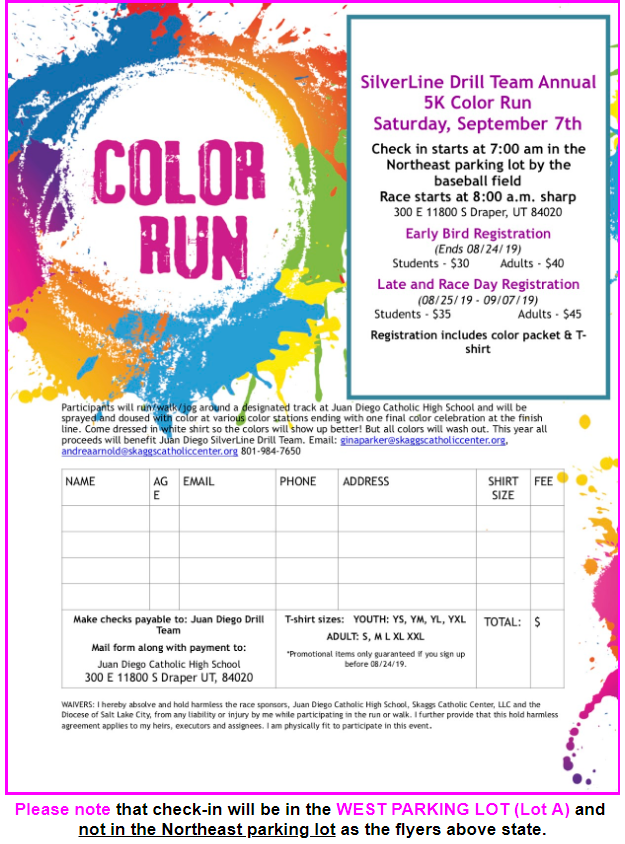 UtahCBN's tweet photo. Support our Juan Diego Silverline Drill Team fundraiser on 9/7/2019.  Contact ginaparker@skaggscatholiccenter.org for more information. @juandiegodrill @JDCHS https://t.co/3va5ic5UQQ