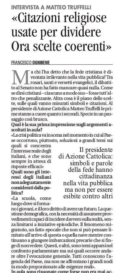 AcPisa's tweet photo. Il presidente di Azione Cattolica: simboli e parole della fede hanno cittadinanza nella vita pubblica ma non per essere esibite contro altri
L'intervista a #Truffelli su @Avvenire_Nei #21agosto #Crisidigoverno https://t.co/EWmMQpB9hE
