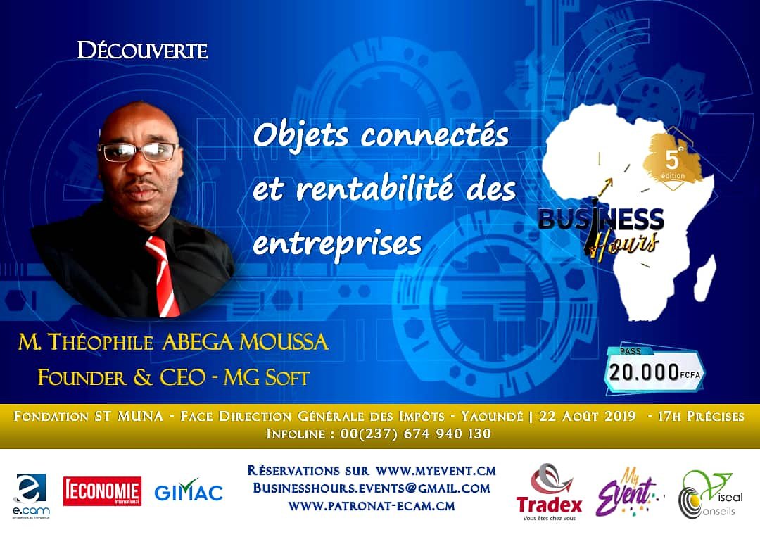 mlyna_consult's tweet photo. Notre expert digital, M. Abega Moussa, Founder &amp; CEO de MG Soft, viendra nous présenter des astuces pour adapter ce pant des nouvelles technologies à nos activités et en faire un tandem gagnant. RDV ce jeudi 22 août 2019 à la Fondation ST Muna de Yaoundé dès 17h. https://t.co/hvCPSdYqWX