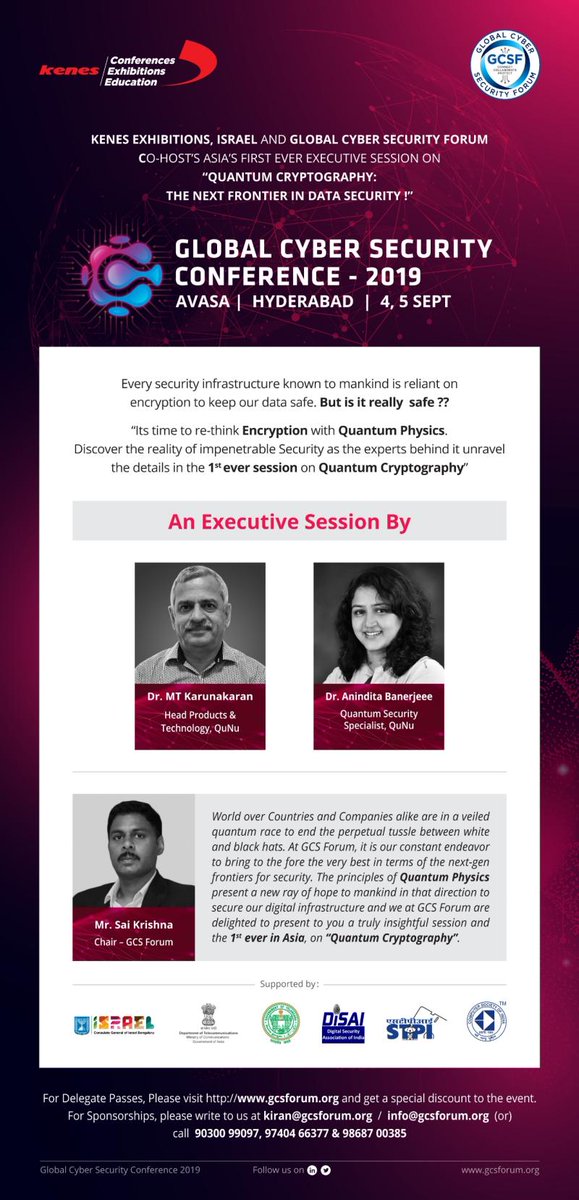 qnulabs's tweet image. Catch our experts, Karunakaran M T and Anindita Banerjee at the Global Cyber Security Conference in Hyderabad take you through an extensive overview of what it really means to be quantum-safe in today's data-driven world.
#quantumphysics #proactivelyquantum #cryptoagile