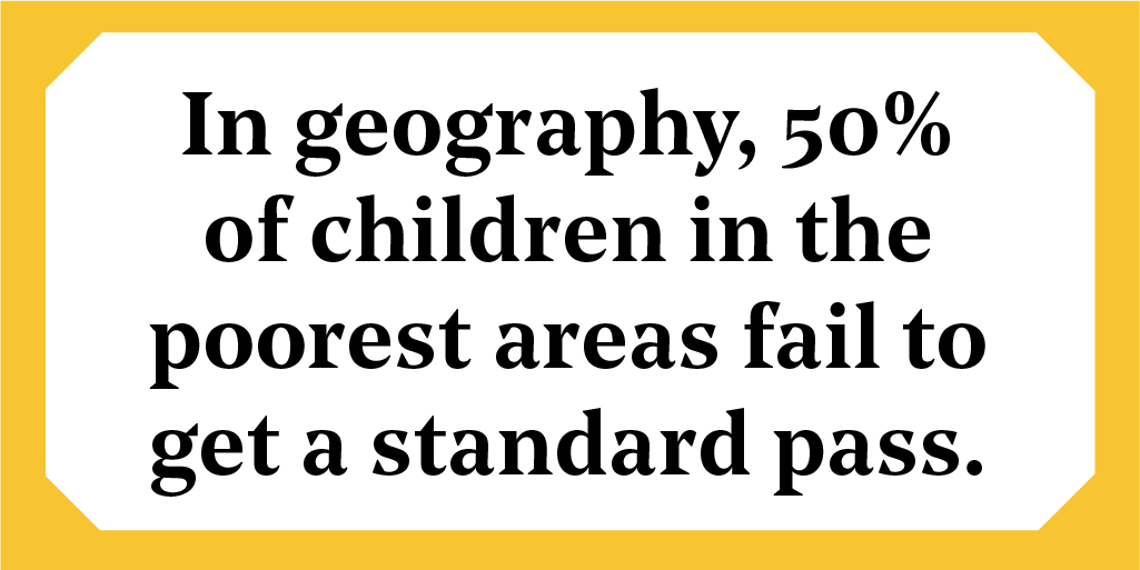 TeachFirst's tweet image. Where you’re from shouldn’t affect where you can go.

But in every EBacc subject, pupils in the poorest areas are less likely to get a standard pass compared to those in the richest areas.
 
Read about our investigation into GCSE subjects: teachfirst.org.uk/press-release/… #GCSEResults2019
