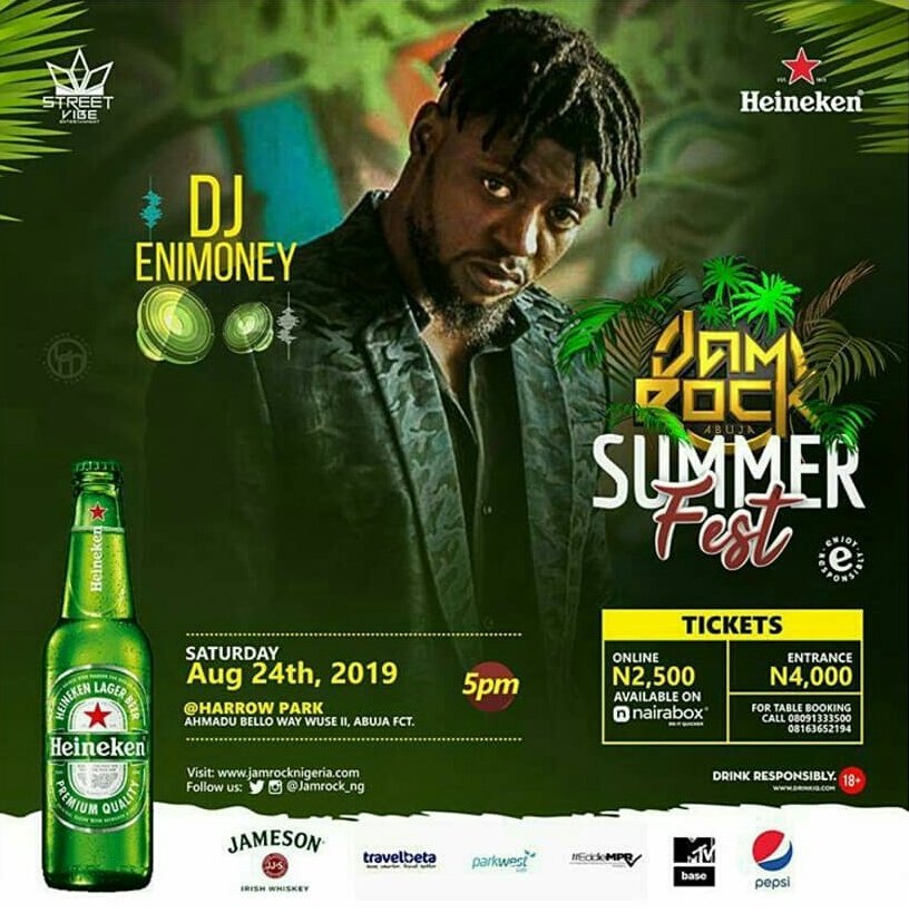AbujaKulture's tweet photo. #AbujaTwitterCommunity 🌴JAMROCK SUMMER FEST 🌴 is here again!!!
Date: 24th August, 2019
Venue: Harrow Park, Wuse II Abuja
Time: 5pm
Tickets: @nairabox
#JamRockFest
Brought to you by @jamrock_ng @Heineken_NG @Eddie_MPR @Pepsi_Naija @MTVBaseWest @JamesonNGR @Travelbeta @AliGrema https://t.co/fGNQyxnzNz
