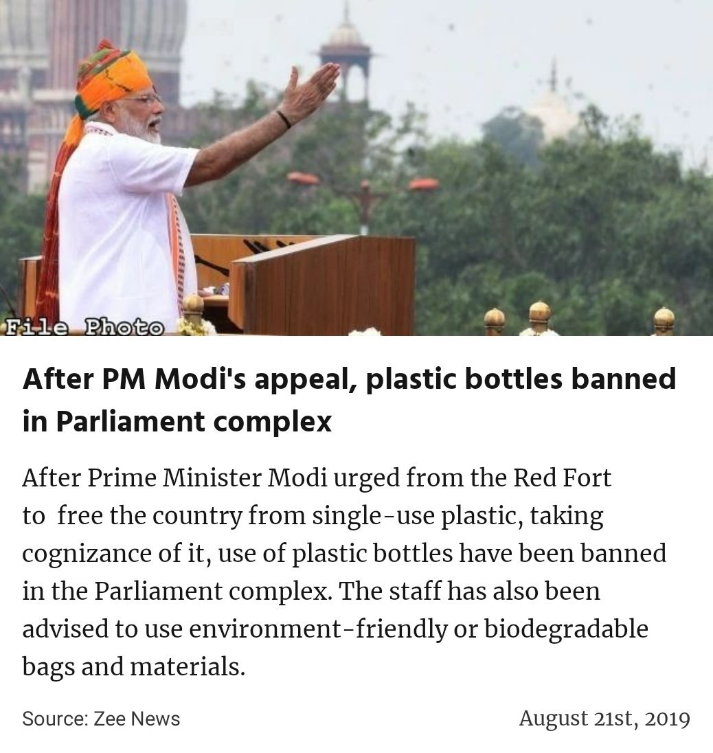 JPNadda's tweet photo. After PM Modi's appeal, plastic bottles banned in Parliament complex
https://t.co/HQHp24EWQl

via NaMo App https://t.co/jW3MWVlOK9