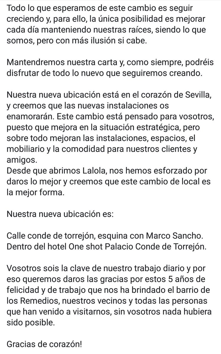 Javiabascalchef's tweet photo. Queridos amigos, 

Agradezco difusión máxima para que llegue a todos nuestros amigos y cliente !!!
#Sevilla
#Alameda
#lalola
#cocina
Después de mucho pensarlo y valorar distintas opciones, hemos decidido dar un paso importante en nuestro camino, ¡¡NOS MUDAMOS!! https://t.co/ljDk0Uhczv