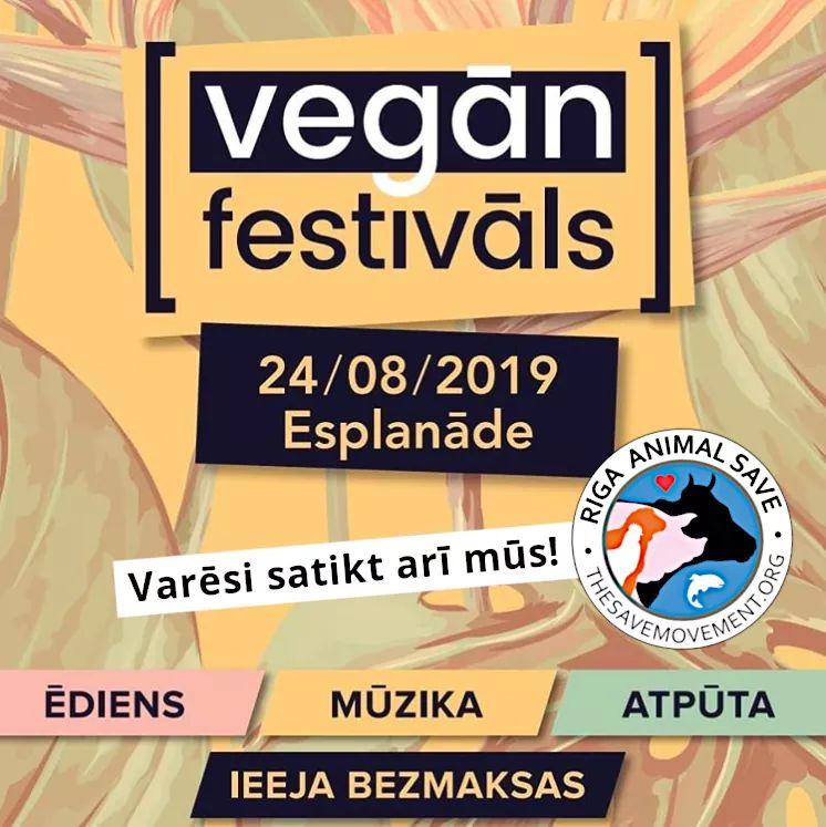Sestdien Esplanādē notiek Vegānfestivāls 2019! Ar lekcijām, meistarklasēm, gardumiem, veselīgām aktivitātēm un dzīvu mūziku! Festivāla viducī meklē arī Riga Animal Save galdiņu un droši nāc iepazīties, parunāties! 😉 Vairāk: Veganfest.lv!