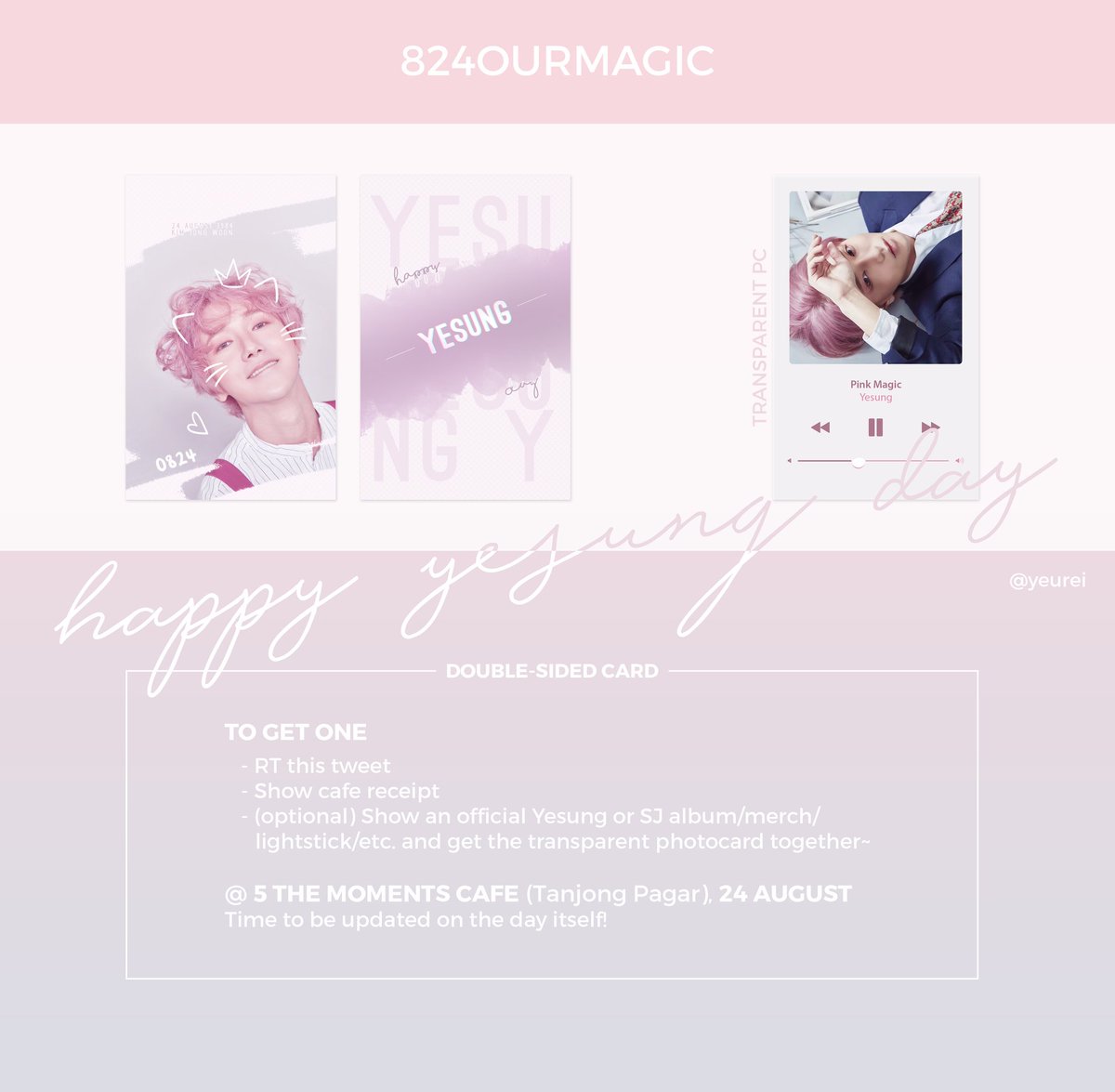 yeurei's tweet photo. Fansupport for #824OURMAGIC

More details below ^^
Will tweet how to find me on 24 Aug

See you! https://t.co/tgqoauQa7n