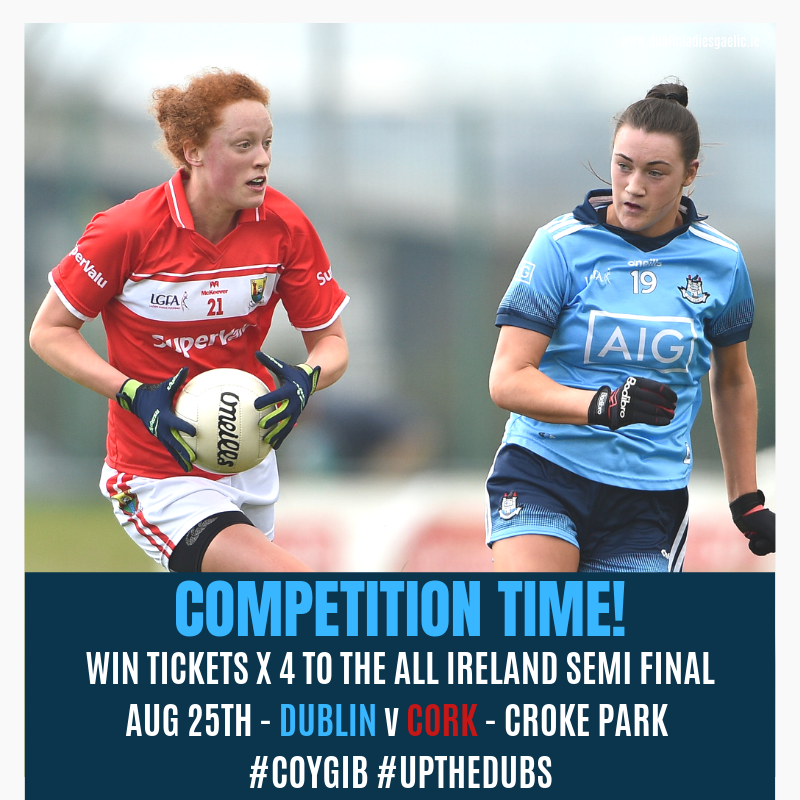 dublinladiesg's tweet photo. WIN x4 Tickets to see Dublin v Cork in the TG4 All Ireland Semi Final this Sunday August 25th in Croke Park. 

Simply like &amp; retweet! 

Prize to be collected from Dublin LGFA office by 12 noon Friday Aug 23rd. WINNER announced today at 4pm!!!!

#COYGIB #UpTheDubs #EffortisEqual https://t.co/LxcrtNs0lZ