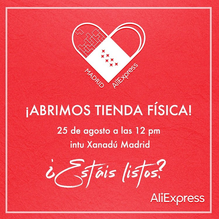 AliExpressXAN's tweet photo. Esto es REAL
La nueva tienda de AliExpress es toda una realidad.
Los primeros en venir a visitarnos no tienen regalos... Tienen REGALAZOS!!!🙈🙈 Ven este 25 de Agosto y pasa un día 🔝 en nuestra primera tienda física en @intuxanadu
@aliexpresses
#Madrid #AliExpressMadrid https://t.co/8jiLTJnwJP