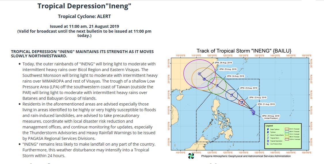 yoshimy_s's tweet photo. #Tropical_Depression"#Ineng"
(International Name : #Bailu)
#Tropical_Cyclone: #ALERT
Issued at 11:00 am, 21 August 2019 https://t.co/6UjDCB5lrg