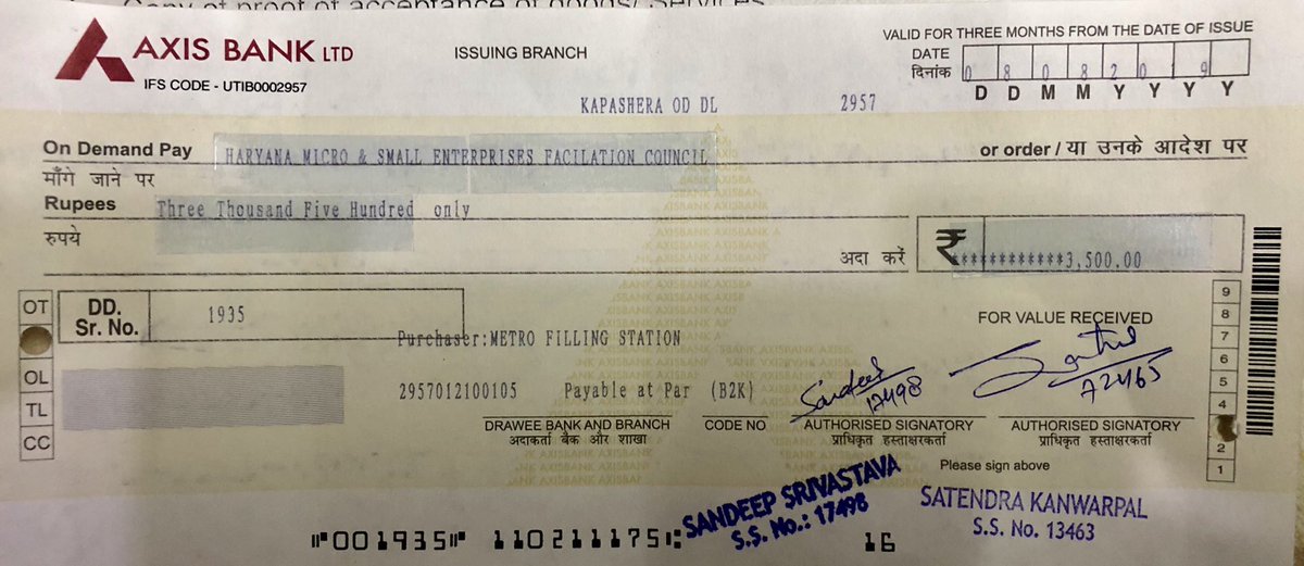 MYADAVN's tweet photo. @minmsme @nitin_gadkari @cmohry Application sent along with a DD of Rs.3500/- to Haryana Micro &amp; Small Enterprises Facilitation Center on 8/08/19. No reply has come yet . @minmsme how much time does the application take to resolve the matter . #MSEFC #MSME @rahejadeveloper . https://t.co/yxDnDZLid3