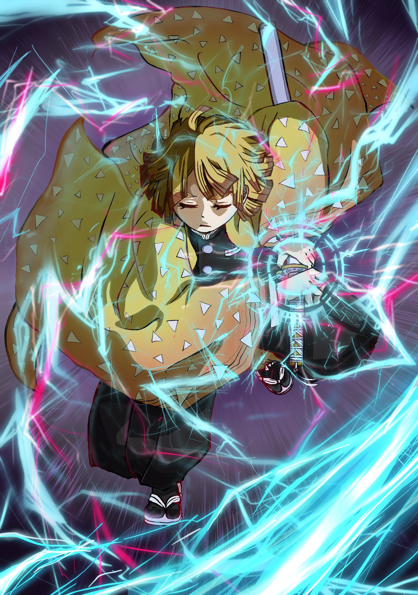 Twitter 上的 Dadaなneko ふむ 大まかには完成かな まだ修正かけるかもわかりませんが一先ず 我妻善一 イラスト 鬼滅の刃 雷の呼吸 きめつのやいば T Co Rre6besc5h Twitter