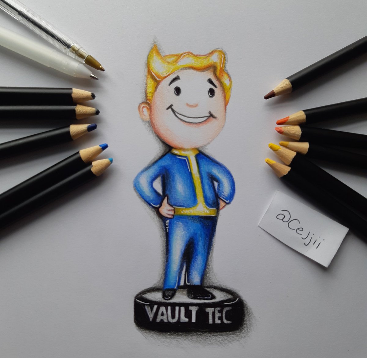 Celjii's tweet photo. My first Fallout related sketch. I went for a Bobblehead! @Fallout #falloutart #falloutdrawing https://t.co/dwZ7jCfxpN