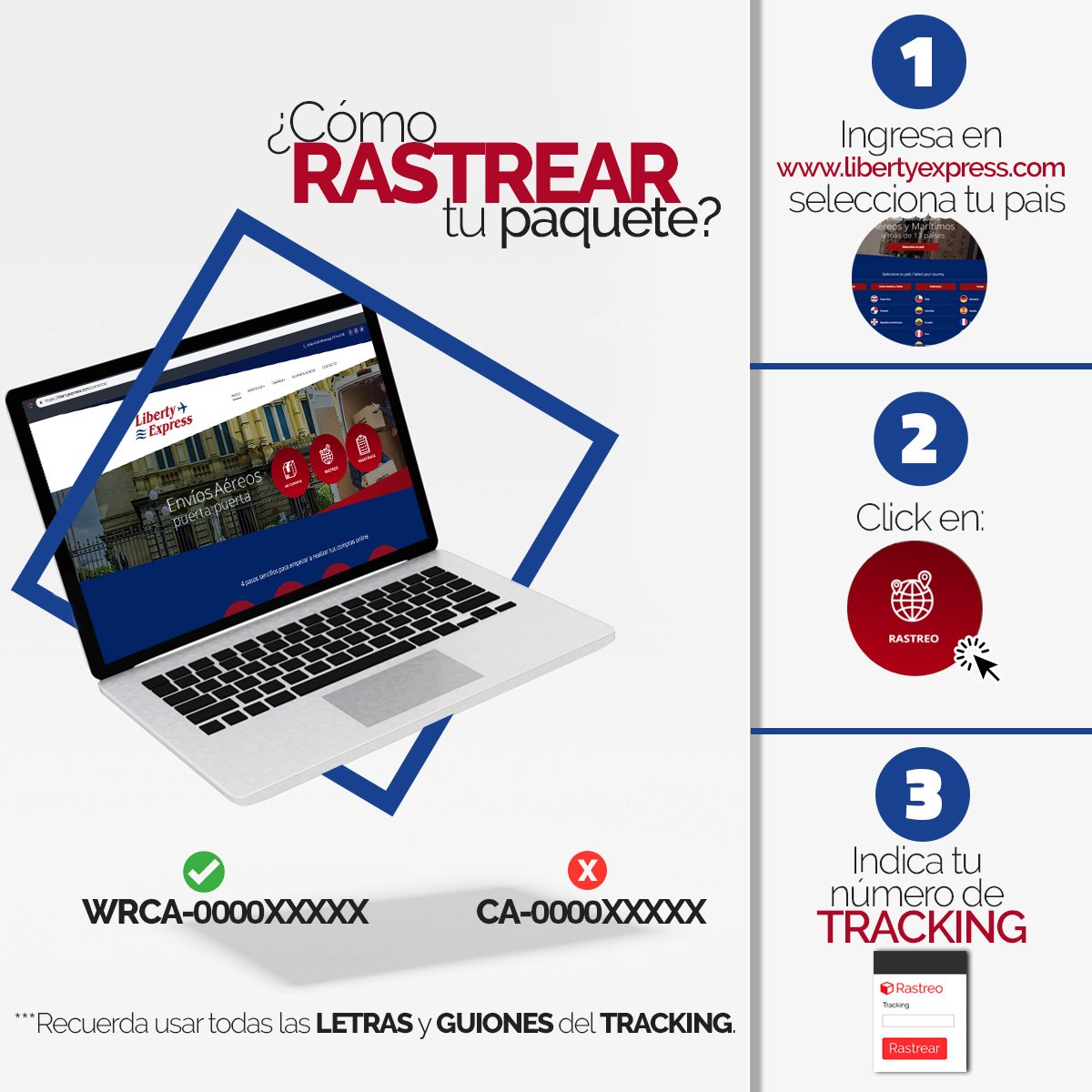 Libertyexcanada's tweet photo. ¿Quieres conocer la ubicación de tu paquete? Rastréalo desde la página web, fácil y rápido. 
.
Solo necesitas el número de guía de tu paquete. Sigue los pasos que te indicamos en la imagen ¡y listo!
.
Vive la mejor experiencia con #LibertyExpressCa.✈
.
#EnviosInternacionales https://t.co/5mpANTxsUt