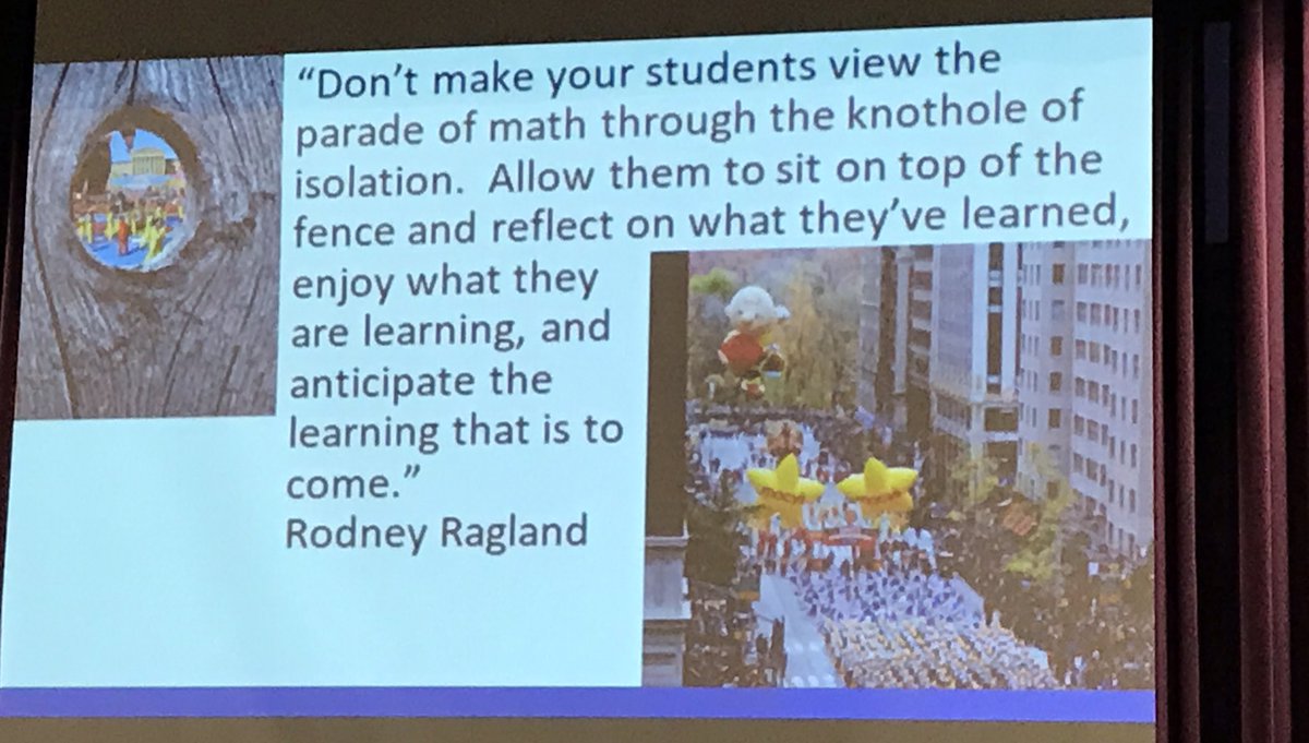 Vail_Smith's tweet photo. “Don’t make your students view the parade of math through the knothole of isolation. Allow them to sit on the top of the fence and reflect on what they’ve learned, enjoy what they are learning, and anticipate the learning that is to come.” ❤️Rodney Ragland @JEFCOED #jefcoedmath https://t.co/pd9TkNfaWD