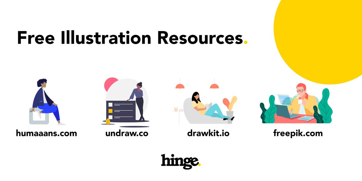 hinge_agency's tweet image. Few of our favourite illustration resources 😍

humaaans.com
undraw.co
drawkit.io
freepik.com

#designresource #uidesign #uxdesign #designagency #creative #studio