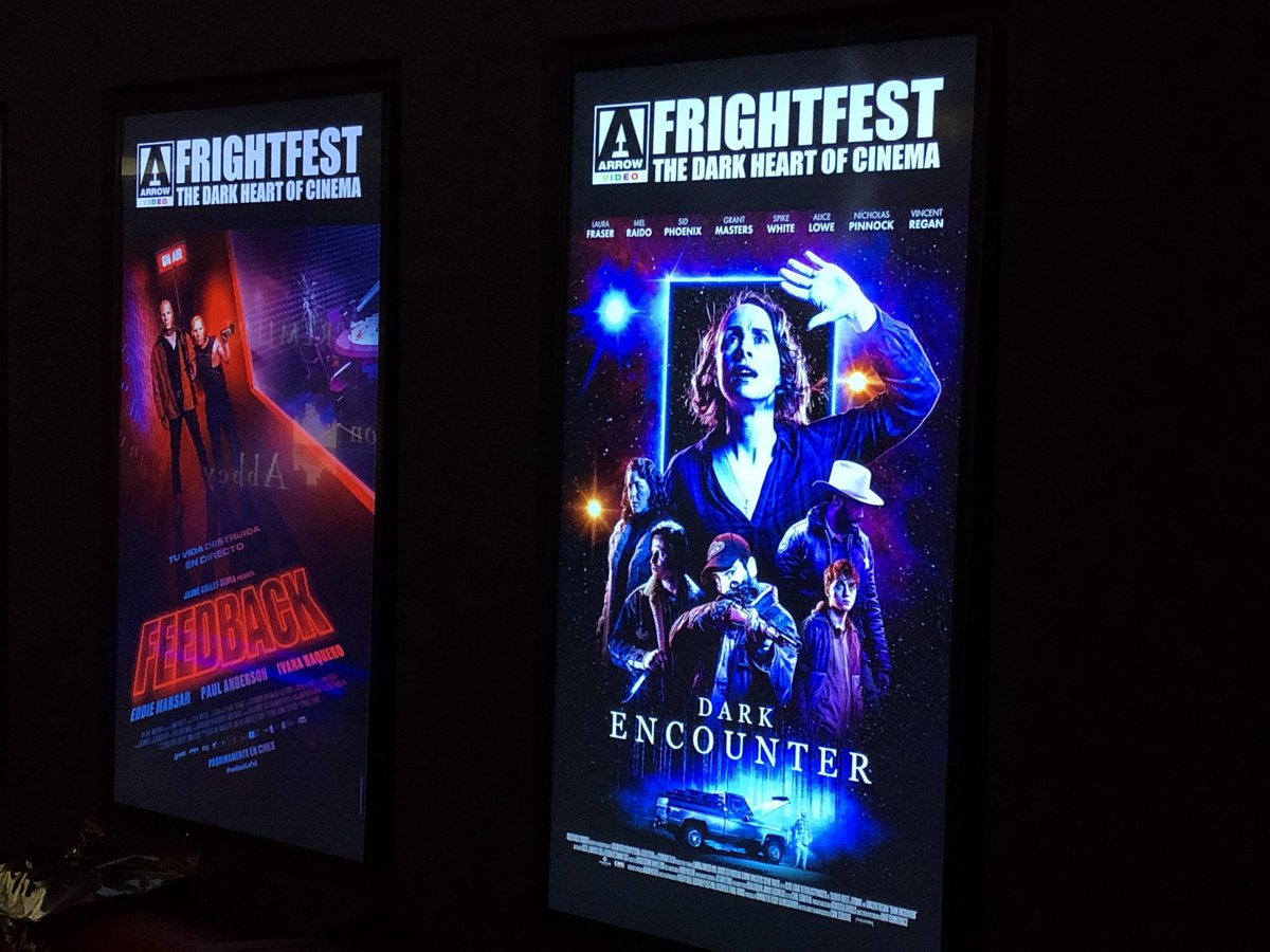 Digital artwork for #DARKENCOUNTER is up on display at Cineworld Leicester Square ☄️ Are you ready for <a href="/FrightFest/">FrightFest</a>❓
Last few @horror_channel 🎟s bit.ly/DarkEncounterF… #ArrowFrightFest