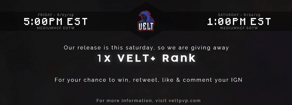 VeltPvP's tweet image. ⏰  MediumHCF resets this weekend!

• Medium’s EOTW will be this Friday @ 5PM EST
• Medium’s SOTW will be this Saturday @ 1PM EST

📄 veltpvp.com/thread/958/Med… 

💰Giving away 1 Velt+ Rank, to enter simply ❤️, 🔄 and comment your IGN below!

🎮 veltpvp.com