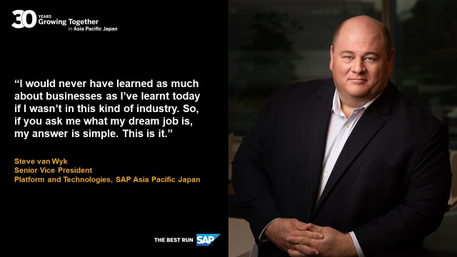 ssutker's tweet photo. Is there really a dream a job? For SAP APJ Senior VP for Platform &amp; Technologies @vanwyksteve, it's what you learn to love and do, every single day. 🤩 #SAPAPJ30 #LifeatSAP https://t.co/OAIq9lnrFK https://t.co/sn99qbYGX6