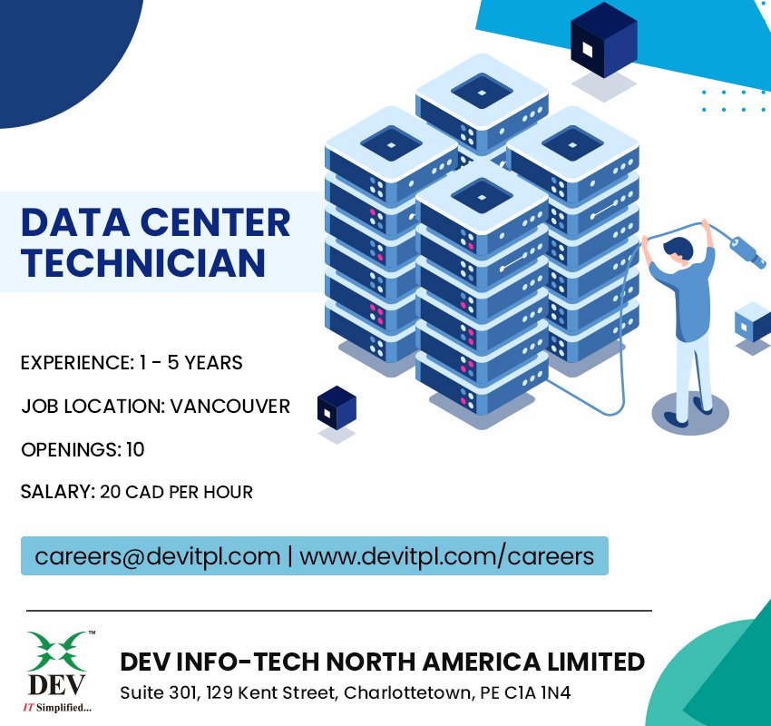 DEVIT_NA's tweet photo. We are #hiring Data Center Technician. Apply Today!
No. of Openings: 10 with Experience: 1-5 years
Location: Vancouver
Salary: 20 CAD Per Hours
Contact: careers@devitpl.com or Visit: https://t.co/yv22HC9YqA
#Jobs #Vacancy #DataCenterTechnician #VancouverJobs #ITJobs https://t.co/PsqyGlYkhf