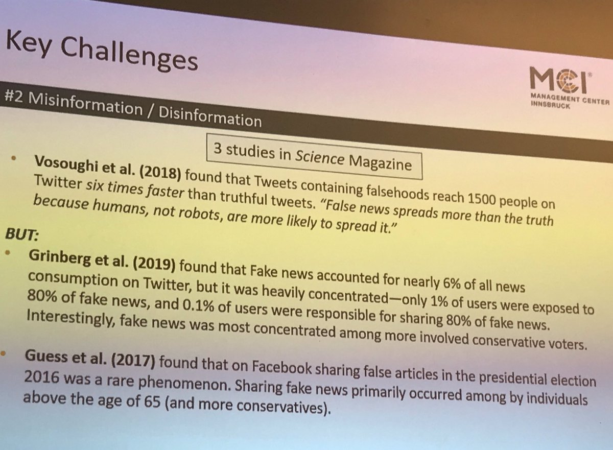 Siegfried_Walch's tweet photo. #efa19

@RaffaelHeiss on

#HealthCommunication and #SocialMedia

False information using negativity and emotions are shared eventhough people know it is inaccurate. 

#FakeNews spread faster than a #TrueStory 

But: only 6% in #Twitter are actually fake. https://t.co/LZv03Ma4Re